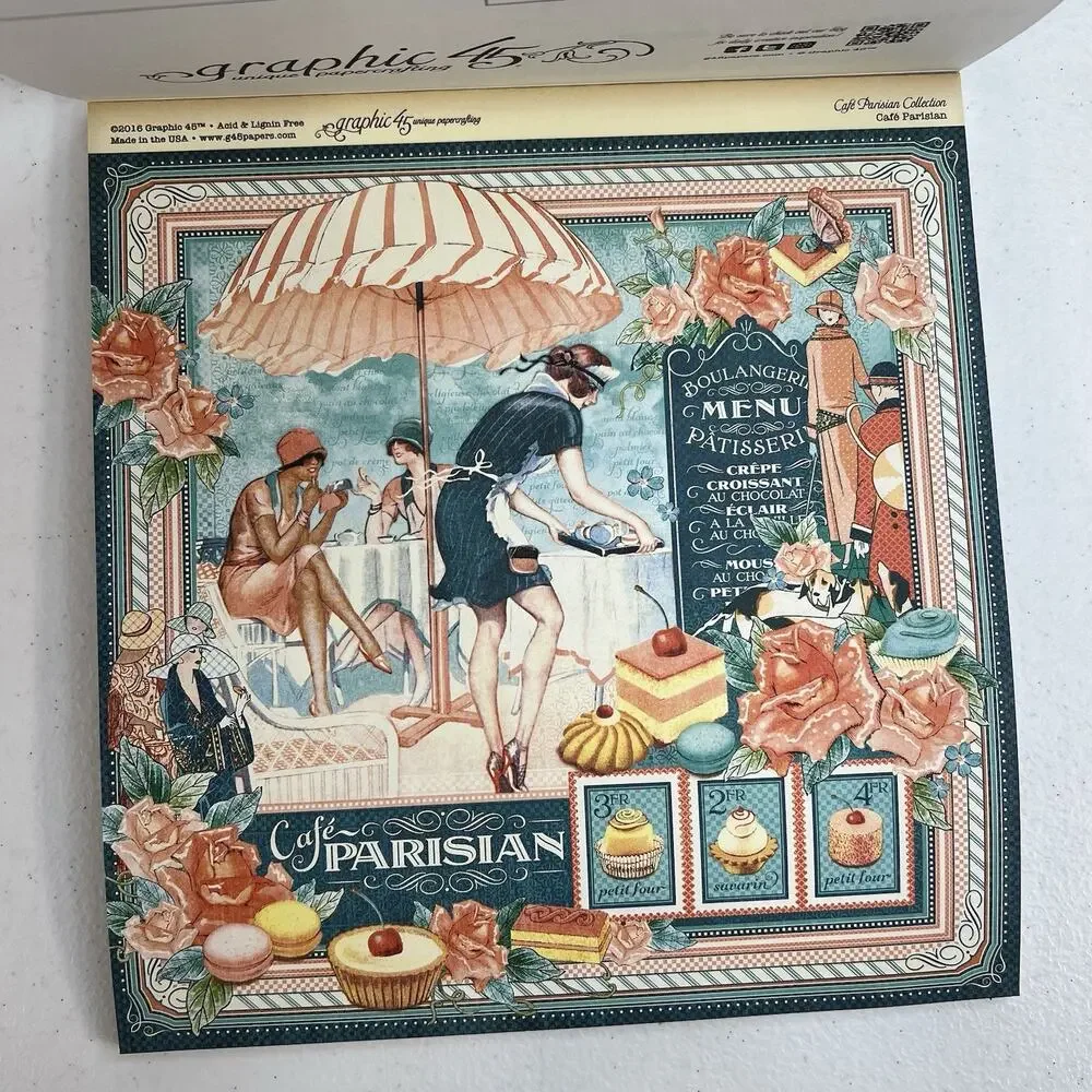 Graphic‎ 45 Cafe Parisian Collection 8 x 8 Paper Pad 2016 Scrapbooking HTF NEW